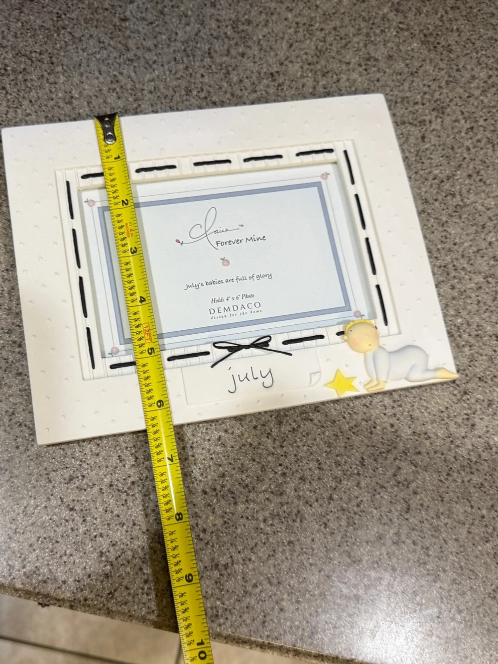 Demdaco White Polka-Dot 'July' Baby Frame with Yellow Star Accent